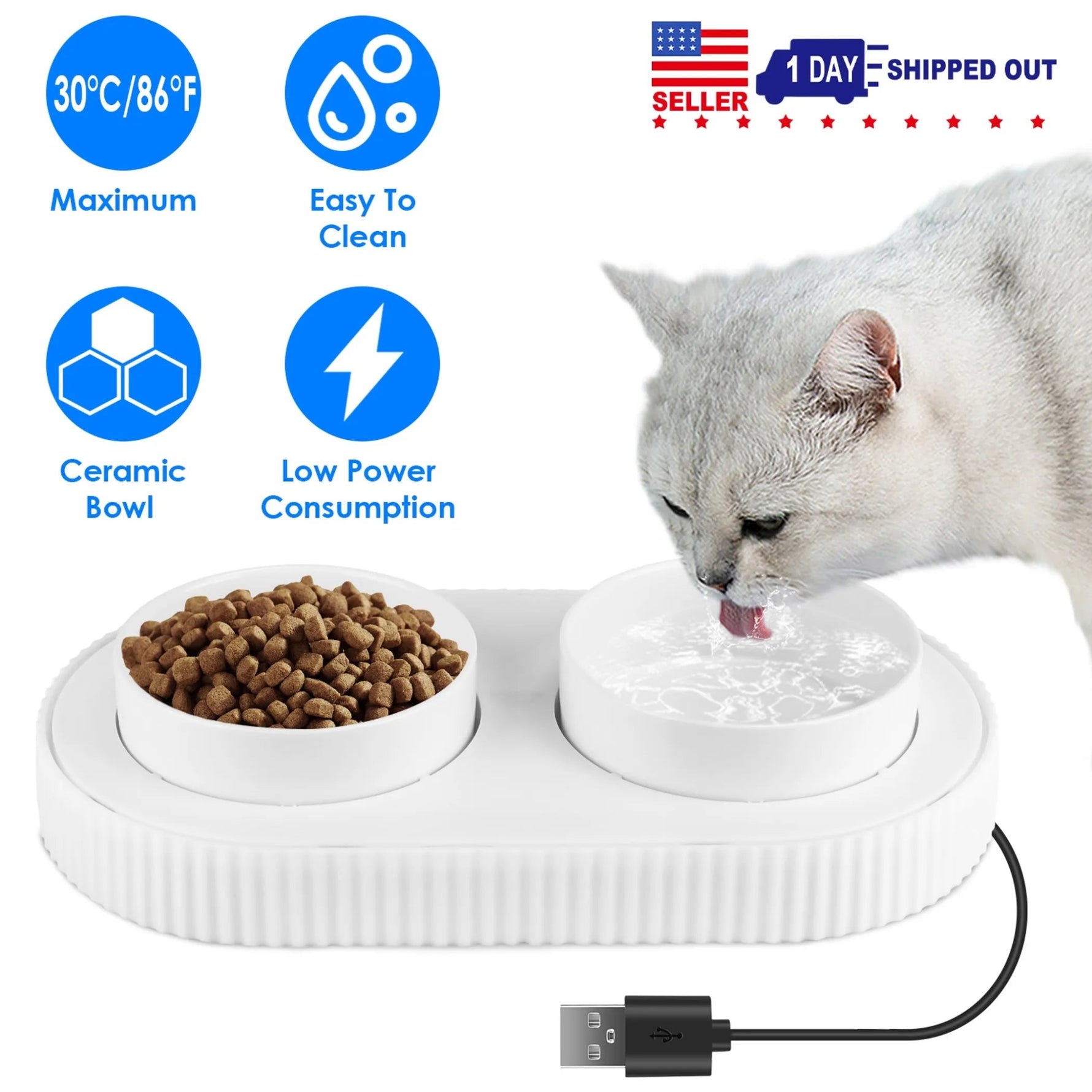 Heated Water Bowl For Dogs And Cats Ceramic Heated Pet - AMAZON FACTORY