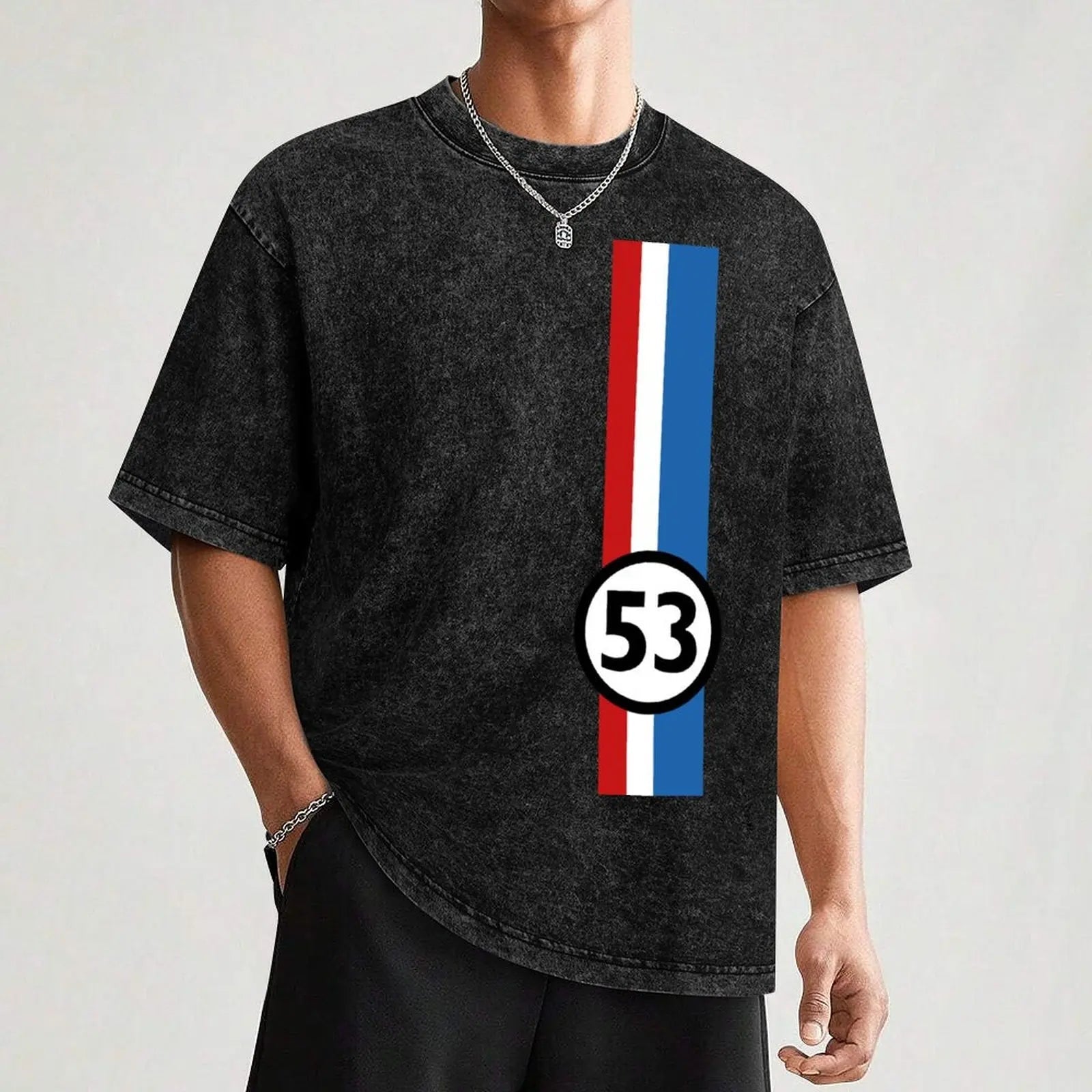 herbie 53 old car T-Shirt Fashion Print Casual Short Sleeve-AMAZON FACTORY