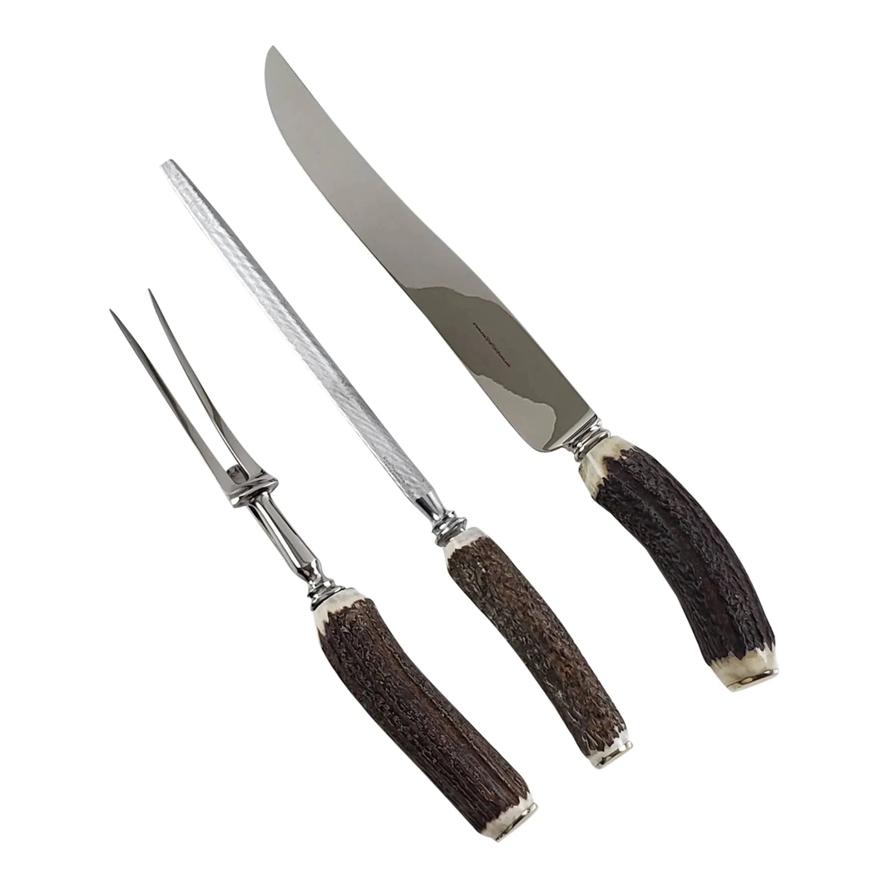 Horn Handle, Silver Plate, 3 Piece Carving Set-AMAZON FACTORY