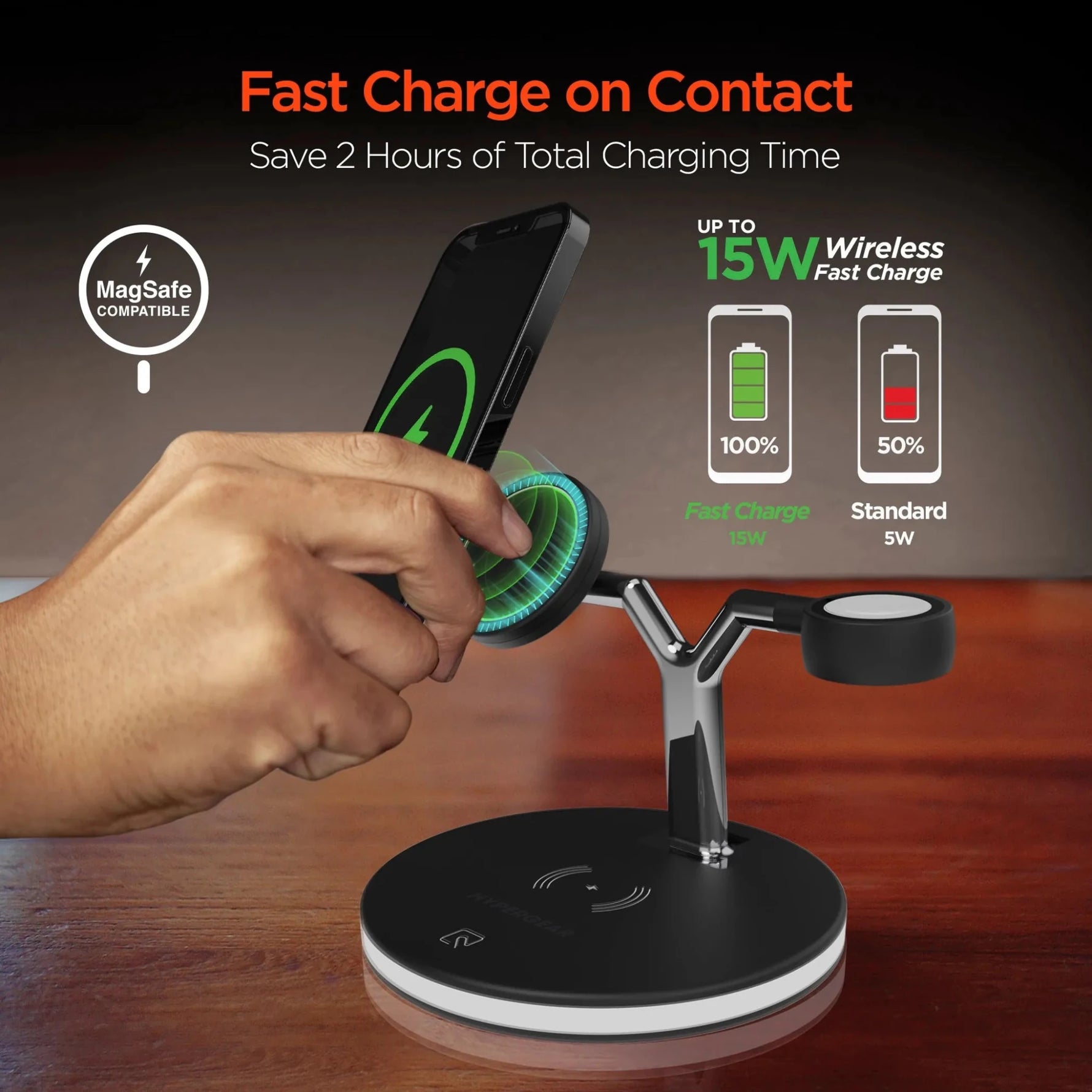 HyperGear MaxCharge 3-in-1 MagSafe Wireless Charging Stand for iPhone + Apple Watch + AirPods (15515-HYP)-AMAZON FACTORY