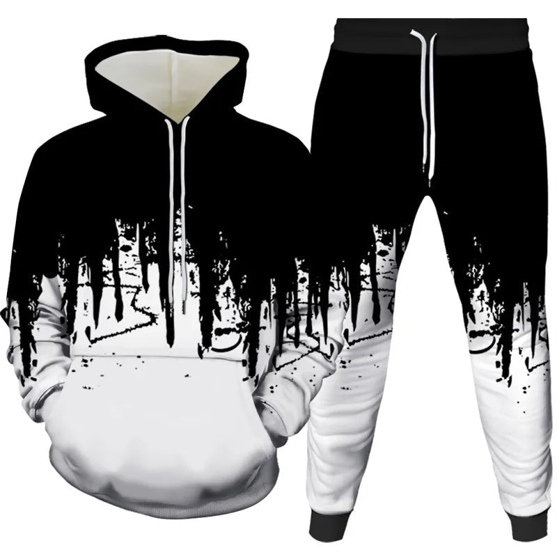 Ink Painting 3D Printed Hoodie Pant Sets Men's Fashion Casual Sweatshirts Sweatpants Two Piece Suits Man Tracksuit Clothing-AMAZON FACTORY