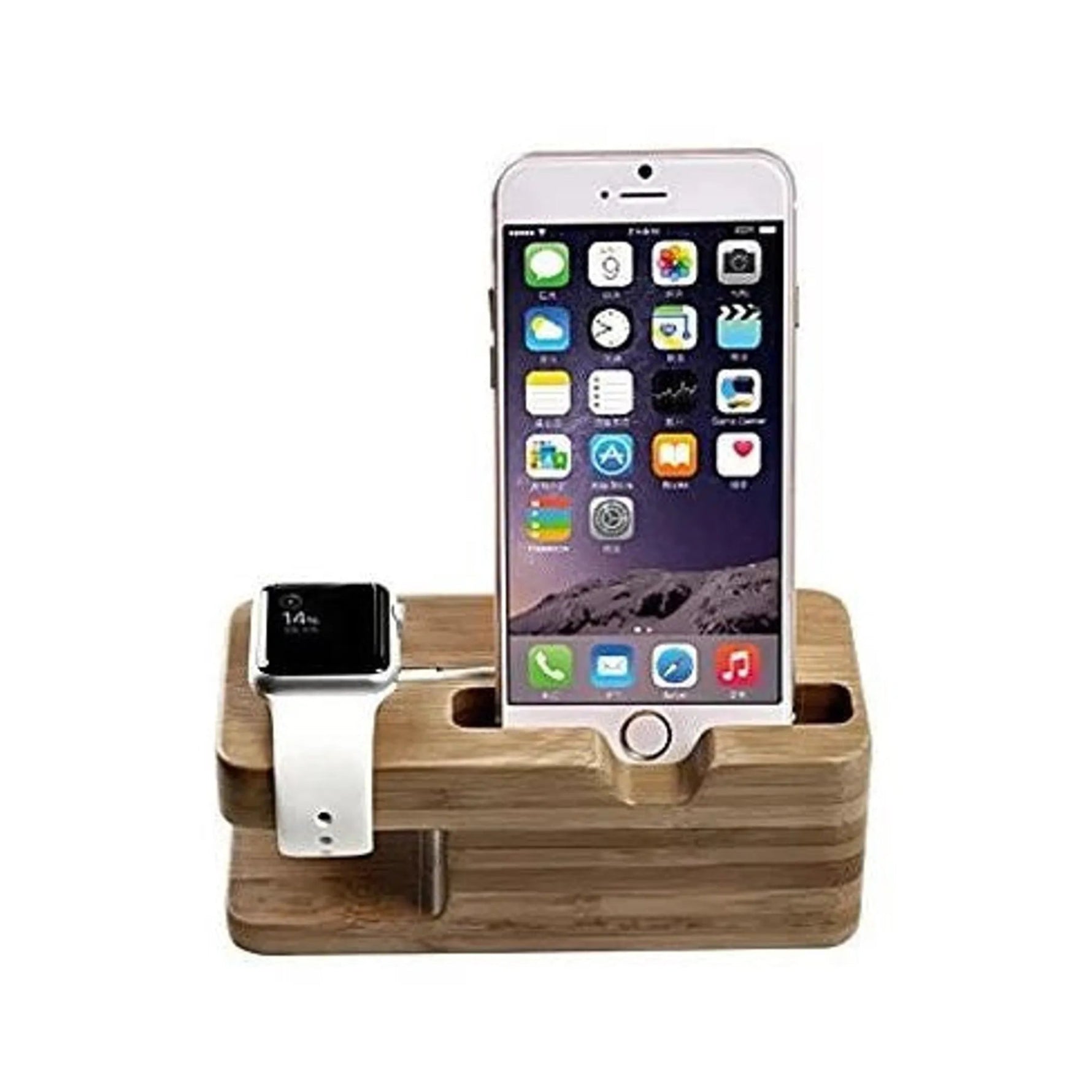 iPhone and iWatch Docking and Charging Station in Natural Wood - AMAZON FACTORY