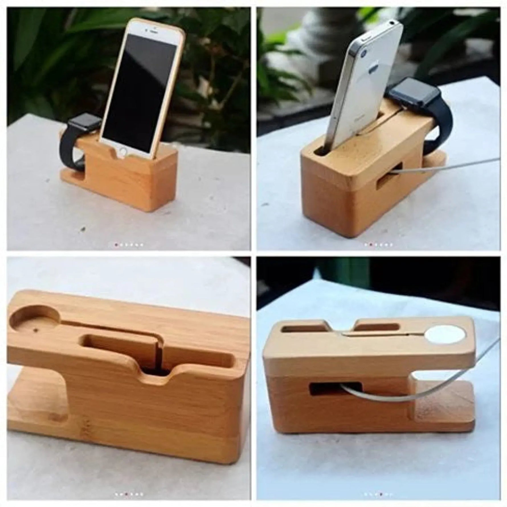 iPhone and iWatch Docking and Charging Station in Natural Wood - AMAZON FACTORY