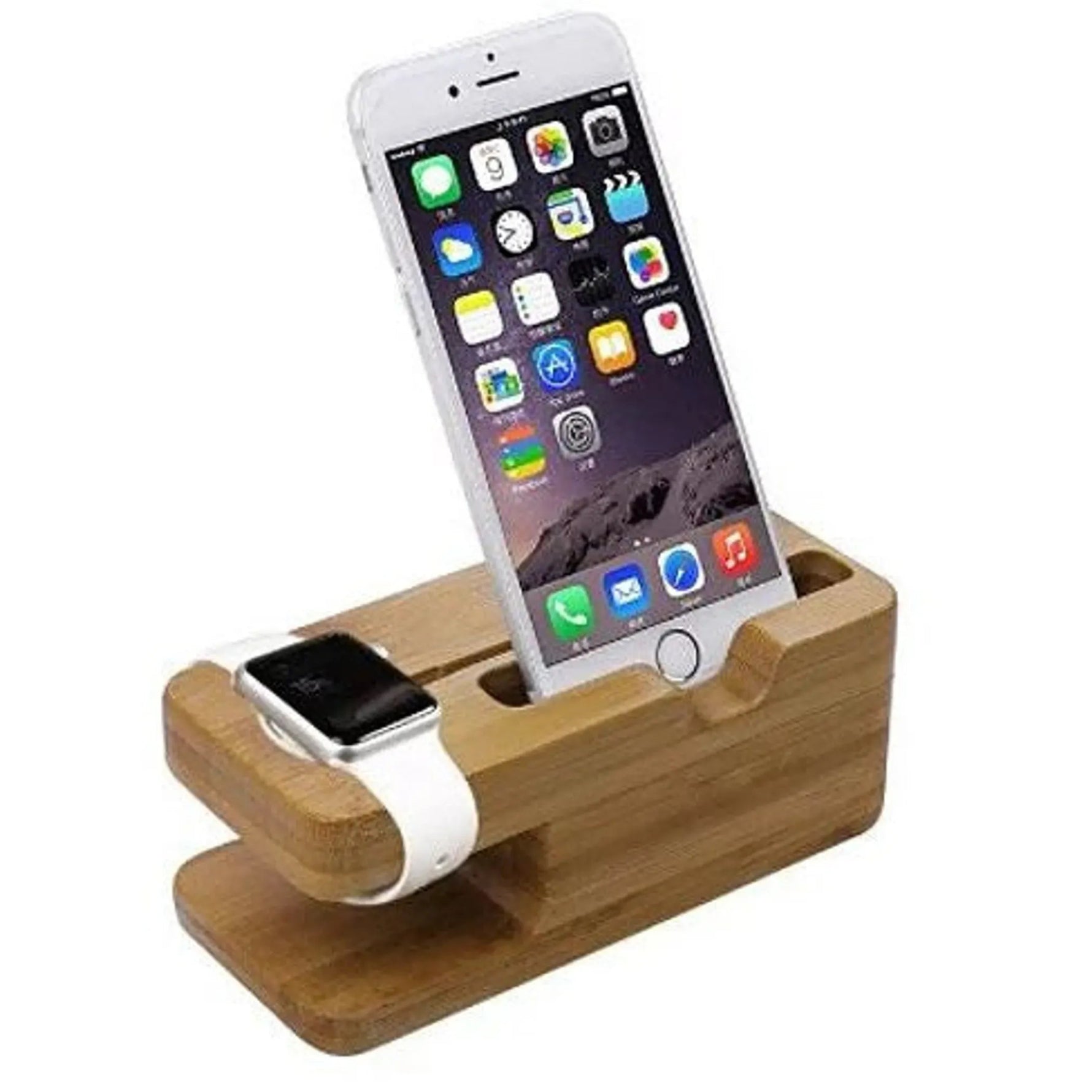 iPhone and iWatch Docking and Charging Station in Natural Wood - AMAZON FACTORY