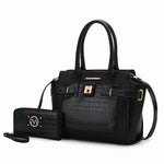 Isla Crocodile Embossed Vegan Leather Women's Satchel Bag - 2 pieces - AMAZON FACTORY