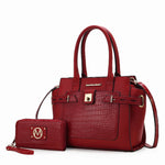 Isla Crocodile Embossed Vegan Leather Women's Satchel Bag - 2 pieces - AMAZON FACTORY