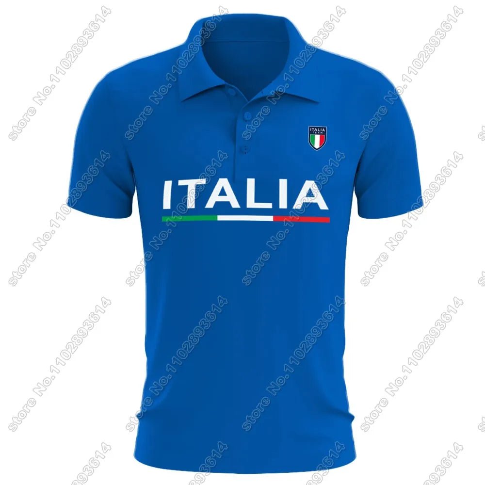 Italy National Team 2024 Casual Polo T Shirts Men Camiseta Italian Blue Short Sleeve Jersey clothing Business clothes-AMAZON FACTORY