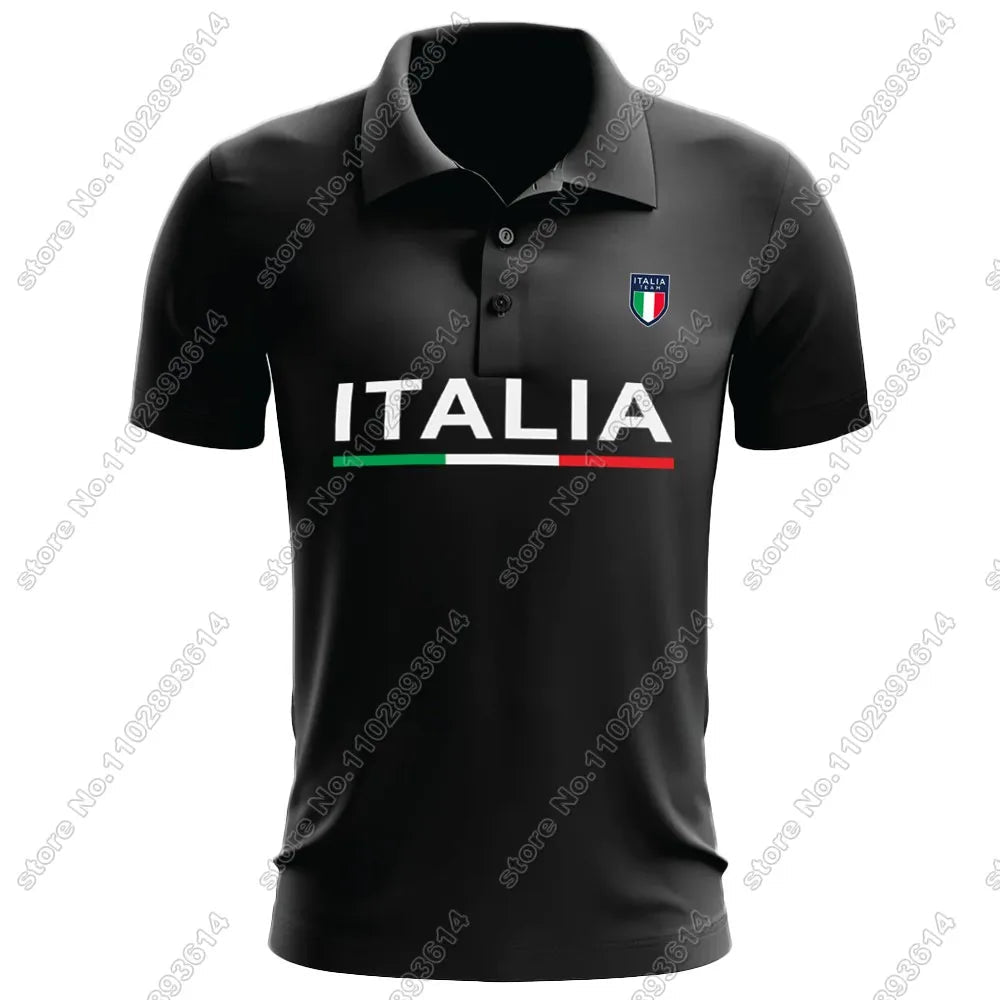 Italy National Team 2024 Casual Polo T Shirts Men Camiseta Italian Blue Short Sleeve Jersey clothing Business clothes-AMAZON FACTORY