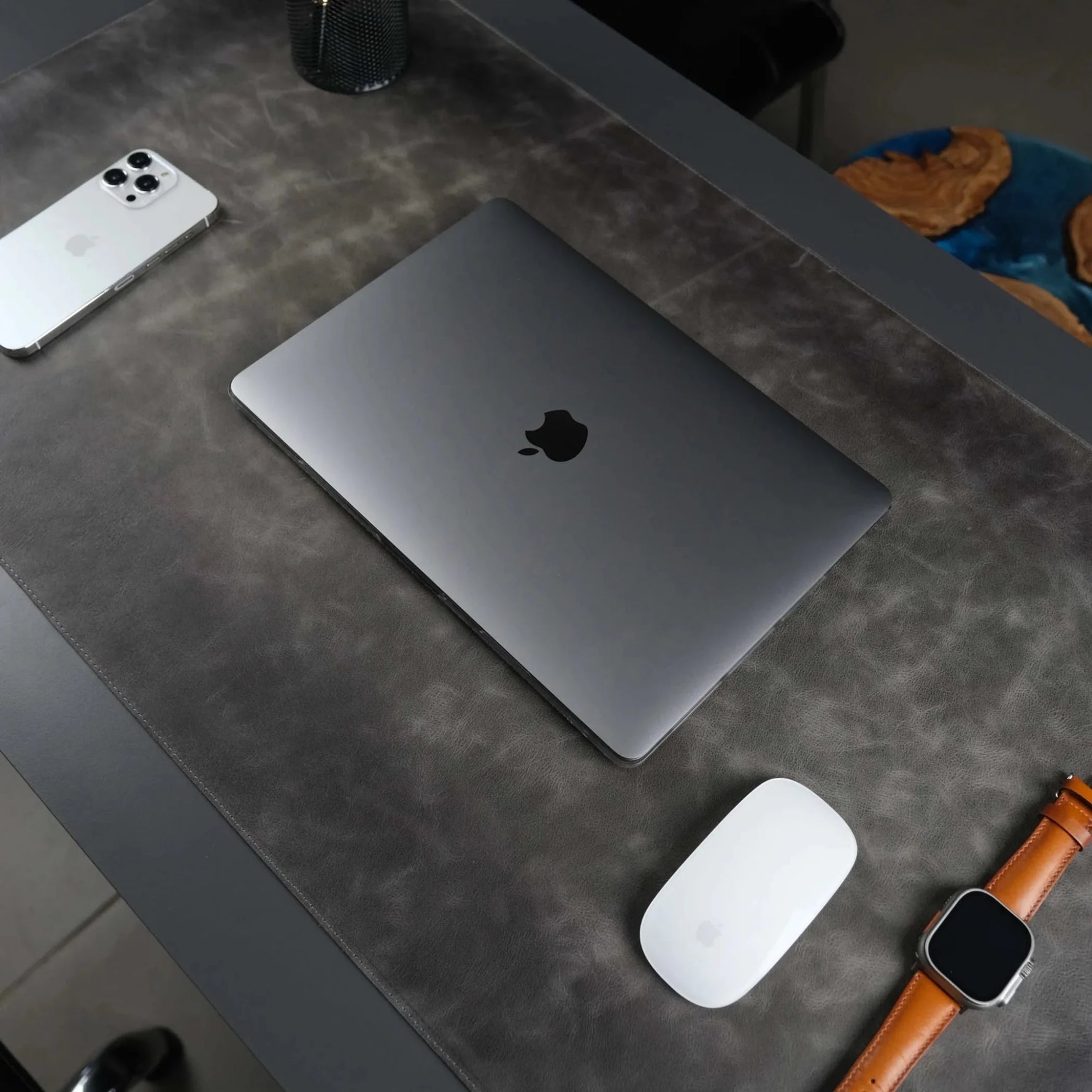 Jersey Grey Leather Desk Pad for Office and Home-AMAZON FACTORY