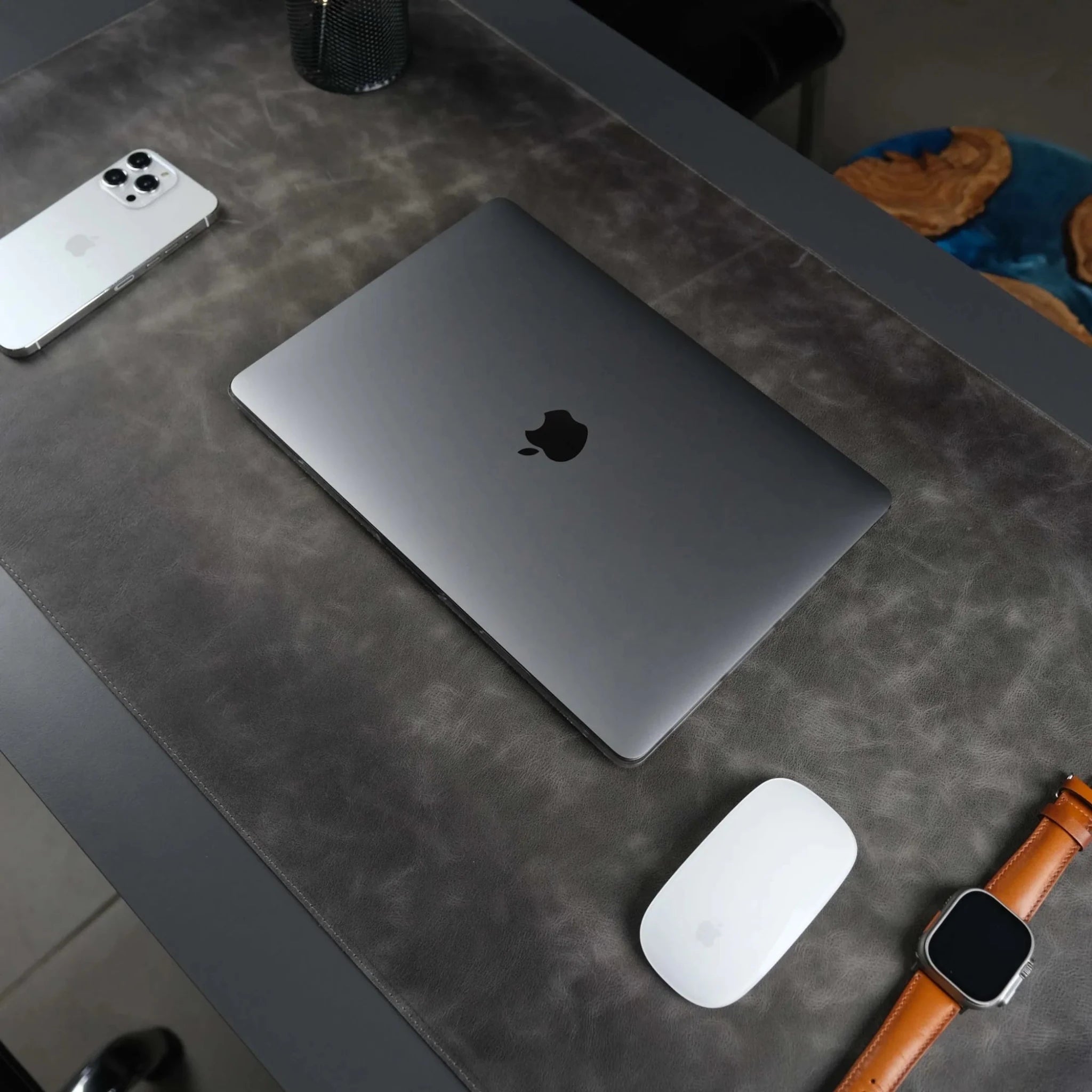 Jersey Grey Leather Desk Pad for Office and Home-AMAZON FACTORY