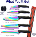 Kitchen Knife Set Kit 5 Dishwasher Safe Colorful Knives Knife Sharpener & Magnetic Wall Bar Titanium Non Stick Plating Stainless Steel-AMAZON FACTORY