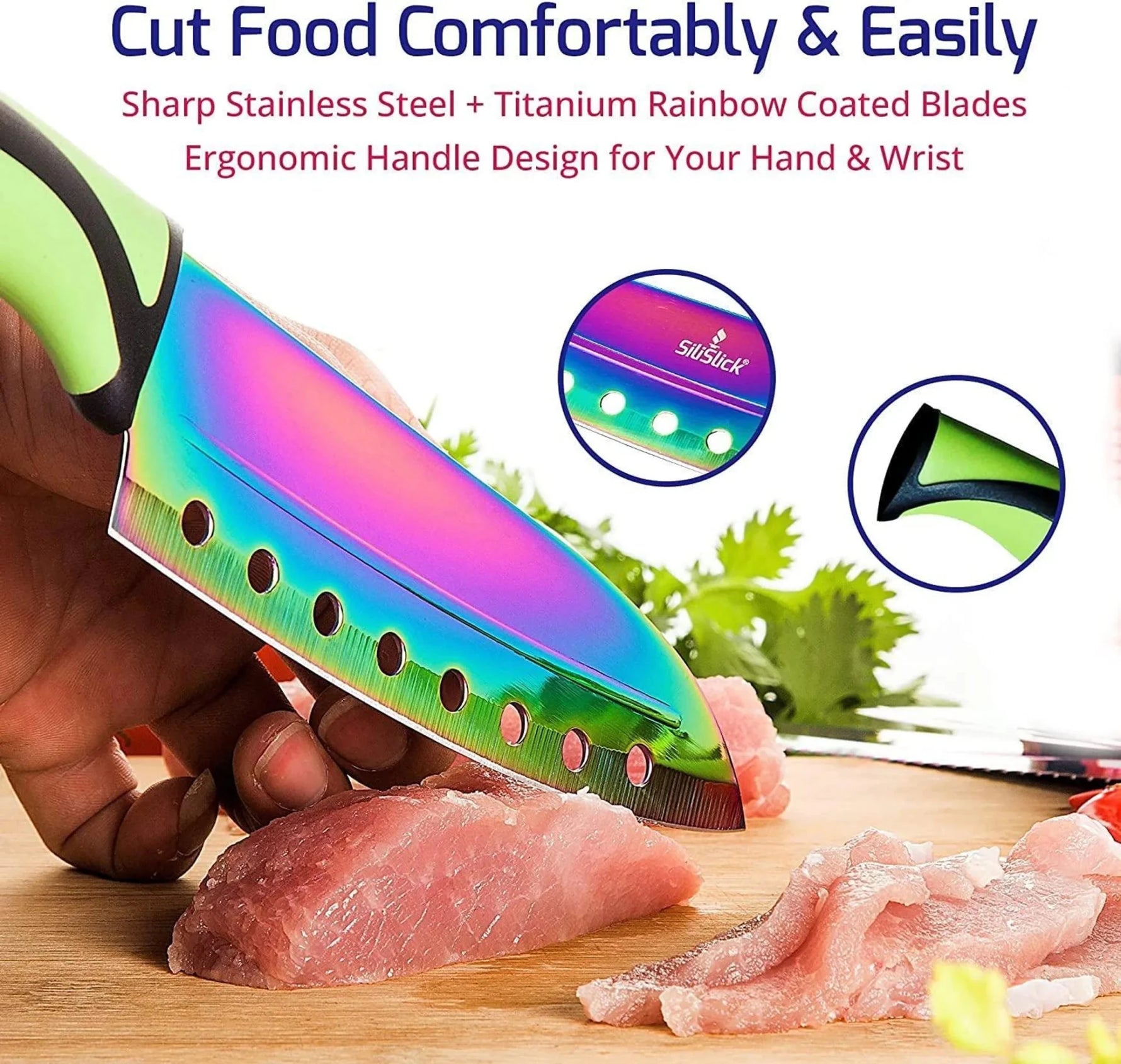 Kitchen Knife Set Kit 5 Dishwasher Safe Colorful Knives Knife Sharpener & Magnetic Wall Bar Titanium Non Stick Plating Stainless Steel-AMAZON FACTORY