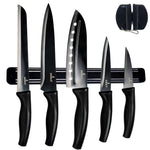 Kitchen Knife Set Kit 5 Professional Grade Iridescent Blade Knives Includes Knife Sharpener & Magnetic Wall Hanger All Black with Black Knife Rack-AMAZON FACTORY