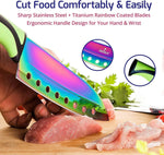 Kitchen Knife Set Kit 5 Professional Grade Iridescent Blade Knives Includes Knife Sharpener & Magnetic Wall Hanger All Black with Black Knife Rack-AMAZON FACTORY