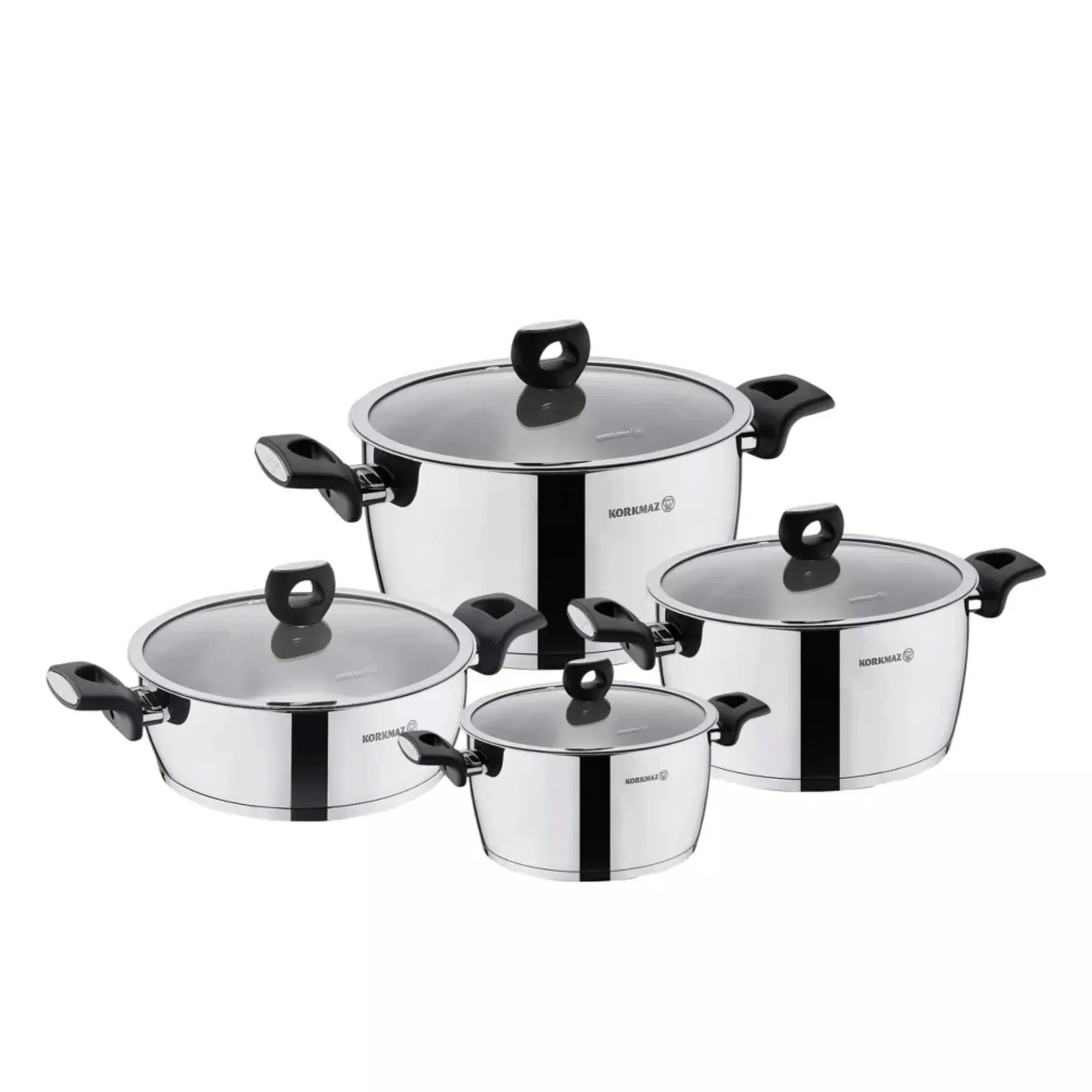Korkmaz Nora 8 Piece Stainless Steel Casserole Cookware Set-AMAZON FACTORY