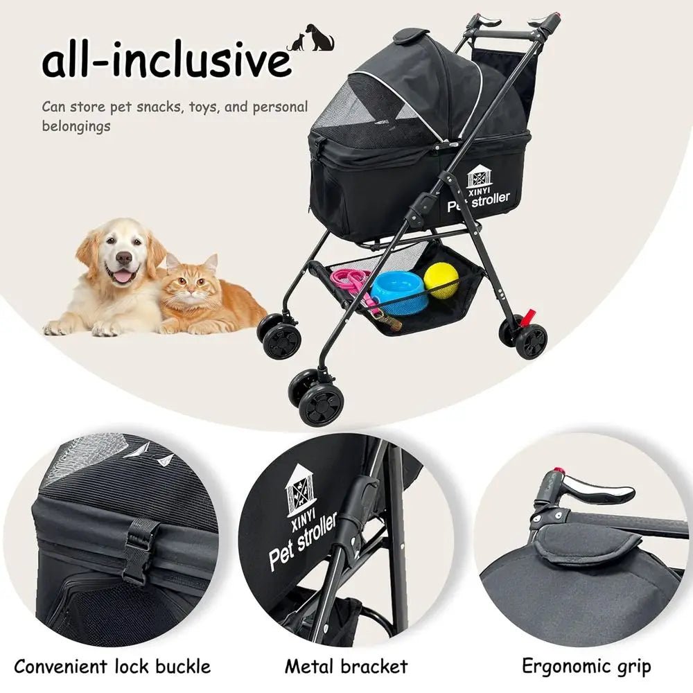 Large Pet Stroller for Cats & Dogs, Weather-Covered, Suitable for Various Pet Sizes, Outdoor Travel Cart-AMAZON FACTORY
