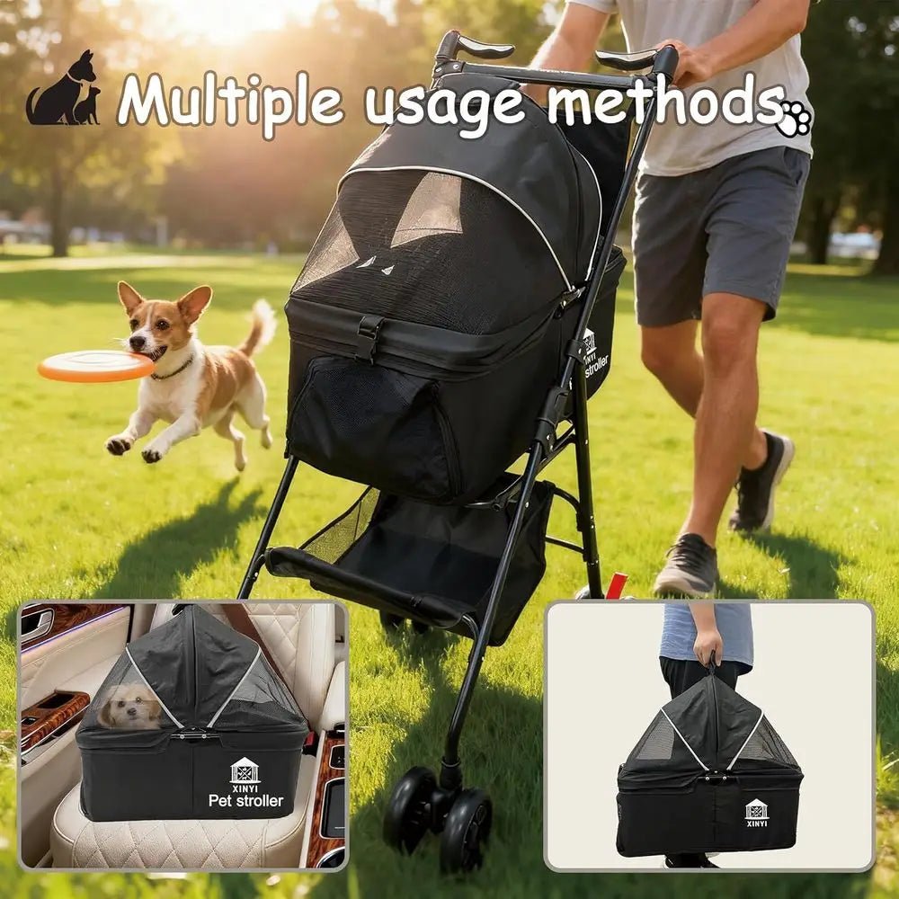 Large Pet Stroller for Cats & Dogs, Weather-Covered, Suitable for Various Pet Sizes, Outdoor Travel Cart-AMAZON FACTORY
