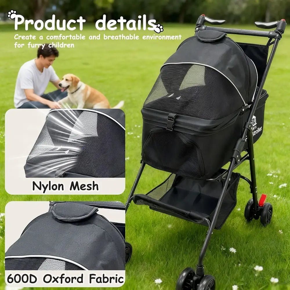 Large Pet Stroller for Cats & Dogs, Weather-Covered, Suitable for Various Pet Sizes, Outdoor Travel Cart-AMAZON FACTORY