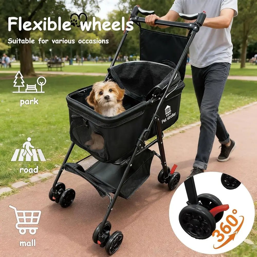 Large Pet Stroller for Cats & Dogs, Weather-Covered, Suitable for Various Pet Sizes, Outdoor Travel Cart-AMAZON FACTORY