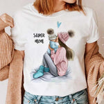 Maycaur Women Cartoon Mom Mother Boy Girl Print Mother Lady T-shirts Casual Top T Shirt Ladies Womens Graphic Female Tee T-Shirt-AMAZON FACTORY