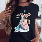 Maycaur Women Cartoon Mom Mother Boy Girl Print Mother Lady T-shirts Casual Top T Shirt Ladies Womens Graphic Female Tee T-Shirt-AMAZON FACTORY