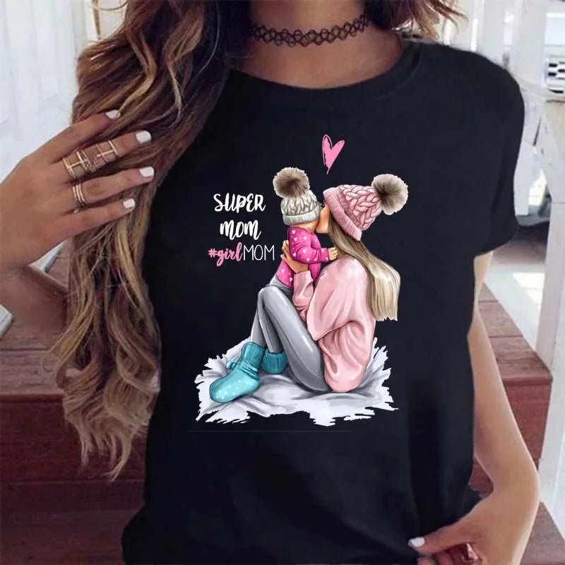 Maycaur Women Cartoon Mom Mother Boy Girl Print Mother Lady T-shirts Casual Top T Shirt Ladies Womens Graphic Female Tee T-Shirt-AMAZON FACTORY