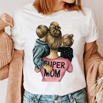 Maycaur Women Cartoon Mom Mother Boy Girl Print Mother Lady T-shirts Casual Top T Shirt Ladies Womens Graphic Female Tee T-Shirt-AMAZON FACTORY
