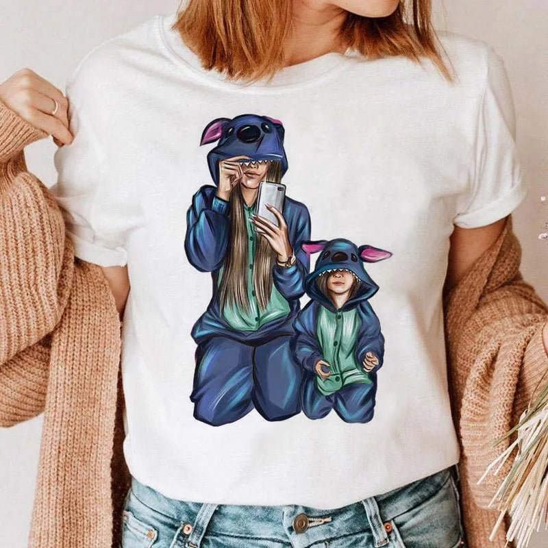 Maycaur Women Cartoon Mom Mother Boy Girl Print Mother Lady T-shirts Casual Top T Shirt Ladies Womens Graphic Female Tee T-Shirt-AMAZON FACTORY