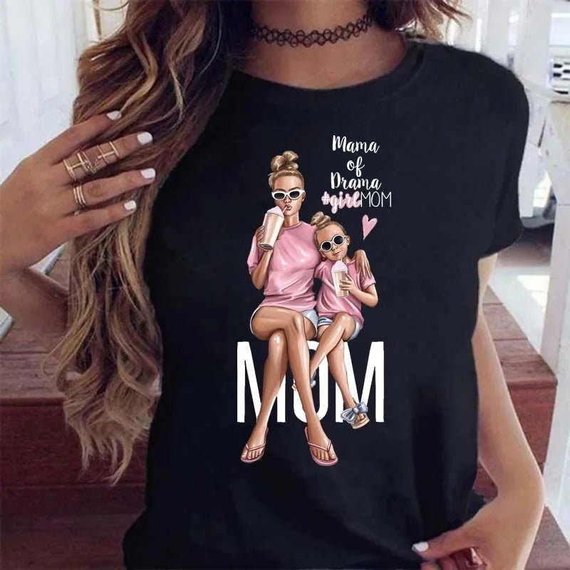 Maycaur Women Cartoon Mom Mother Boy Girl Print Mother Lady T-shirts Casual Top T Shirt Ladies Womens Graphic Female Tee T-Shirt-AMAZON FACTORY