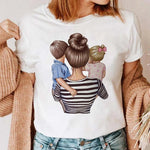 Maycaur Women Cartoon Mom Mother Boy Girl Print Mother Lady T-shirts Casual Top T Shirt Ladies Womens Graphic Female Tee T-Shirt-AMAZON FACTORY