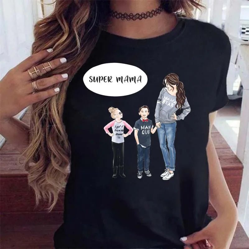 Maycaur Women Cartoon Mom Mother Boy Girl Print Mother Lady T-shirts Casual Top T Shirt Ladies Womens Graphic Female Tee T-Shirt-AMAZON FACTORY