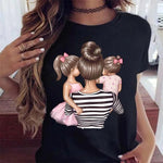Maycaur Women Cartoon Mom Mother Boy Girl Print Mother Lady T-shirts Casual Top T Shirt Ladies Womens Graphic Female Tee T-Shirt-AMAZON FACTORY