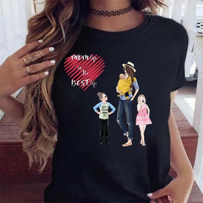 Maycaur Women Cartoon Mom Mother Boy Girl Print Mother Lady T-shirts Casual Top T Shirt Ladies Womens Graphic Female Tee T-Shirt-AMAZON FACTORY