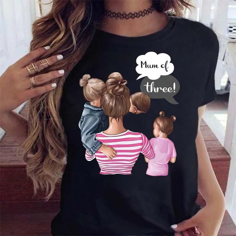 Maycaur Women Cartoon Mom Mother Boy Girl Print Mother Lady T-shirts Casual Top T Shirt Ladies Womens Graphic Female Tee T-Shirt-AMAZON FACTORY