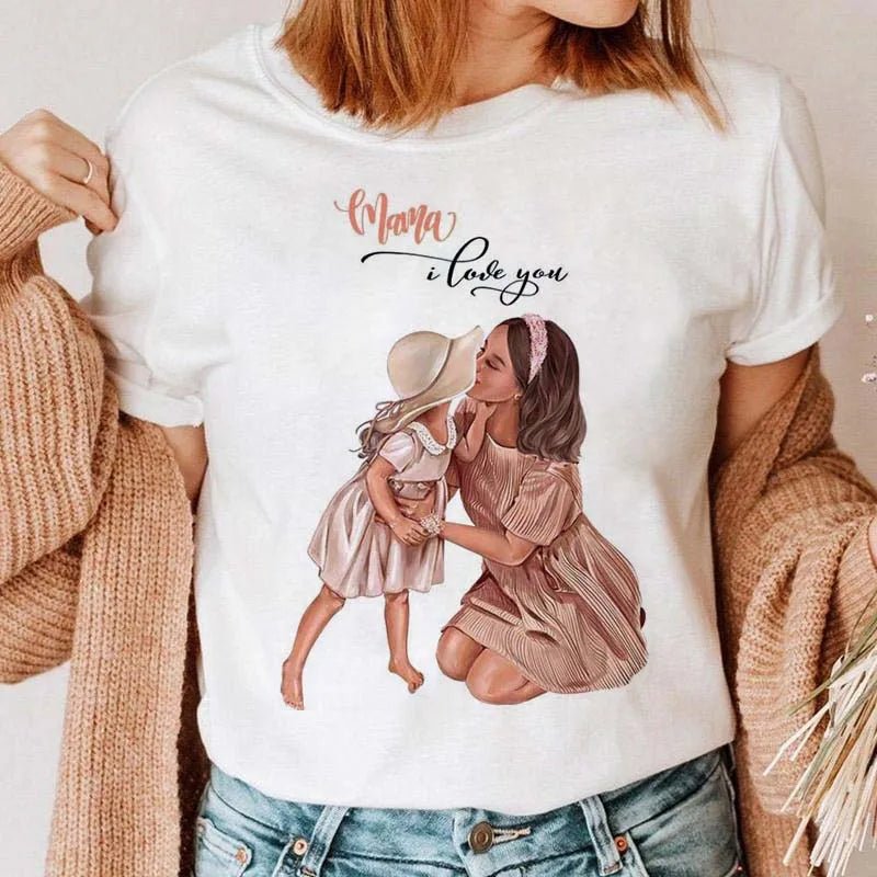 Maycaur Women Cartoon Mom Mother Boy Girl Print Mother Lady T-shirts Casual Top T Shirt Ladies Womens Graphic Female Tee T-Shirt-AMAZON FACTORY