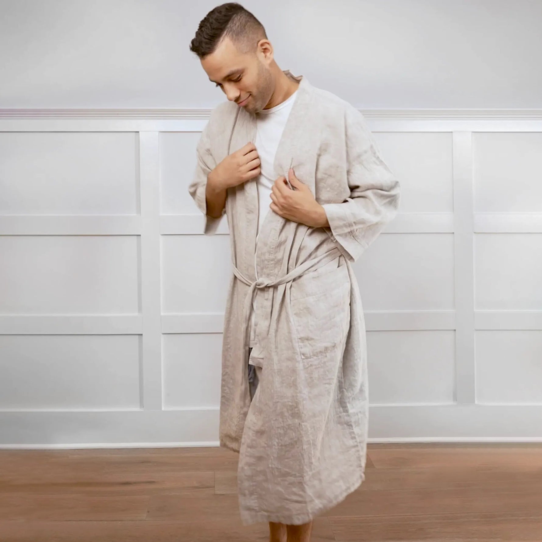 Melange Linen Bathrobe - AMAZON FACTORY
