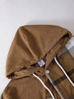 Men's Autumnal Hooded Set with Plaid Patchwork Jacket Drawstring Trousers Trendy Three-Piece Ensemble-AMAZON FACTORY