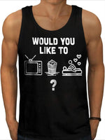 Men's movie and leisure pattern t-shirt - Black sleeveless shirt, featuring popcorn and movie logo-AMAZON FACTORY