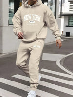 Men's sports outfit - New York letter print spring-summer hooded sports jacket set Long-sleeved casual comfortable pocket style-AMAZON FACTORY