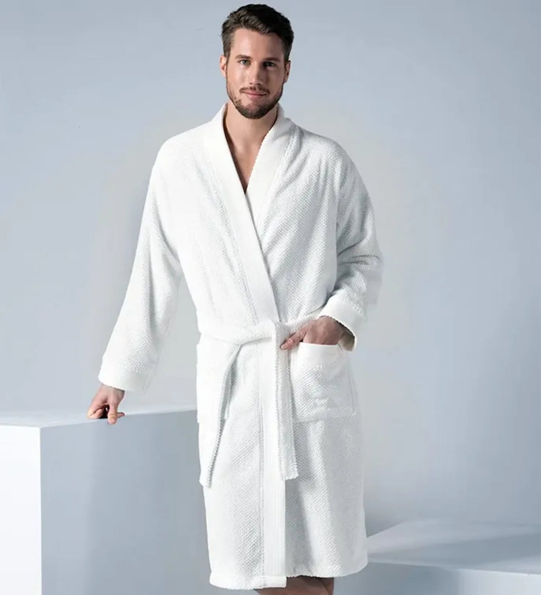 Men's Turkish Cotton Terry Kimono Bathrobe - AMAZON FACTORY