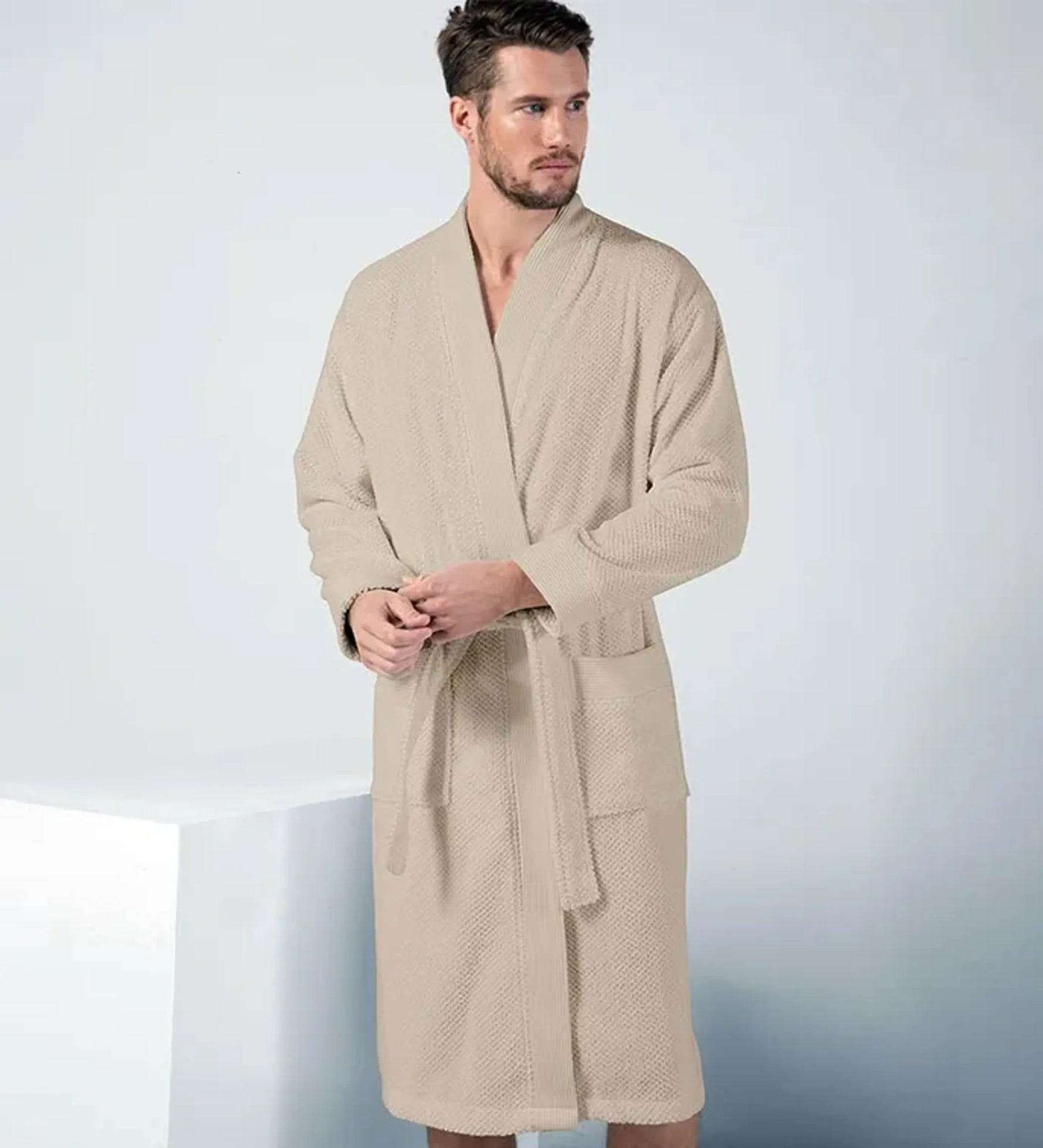 Men's Turkish Cotton Terry Kimono Bathrobe - AMAZON FACTORY