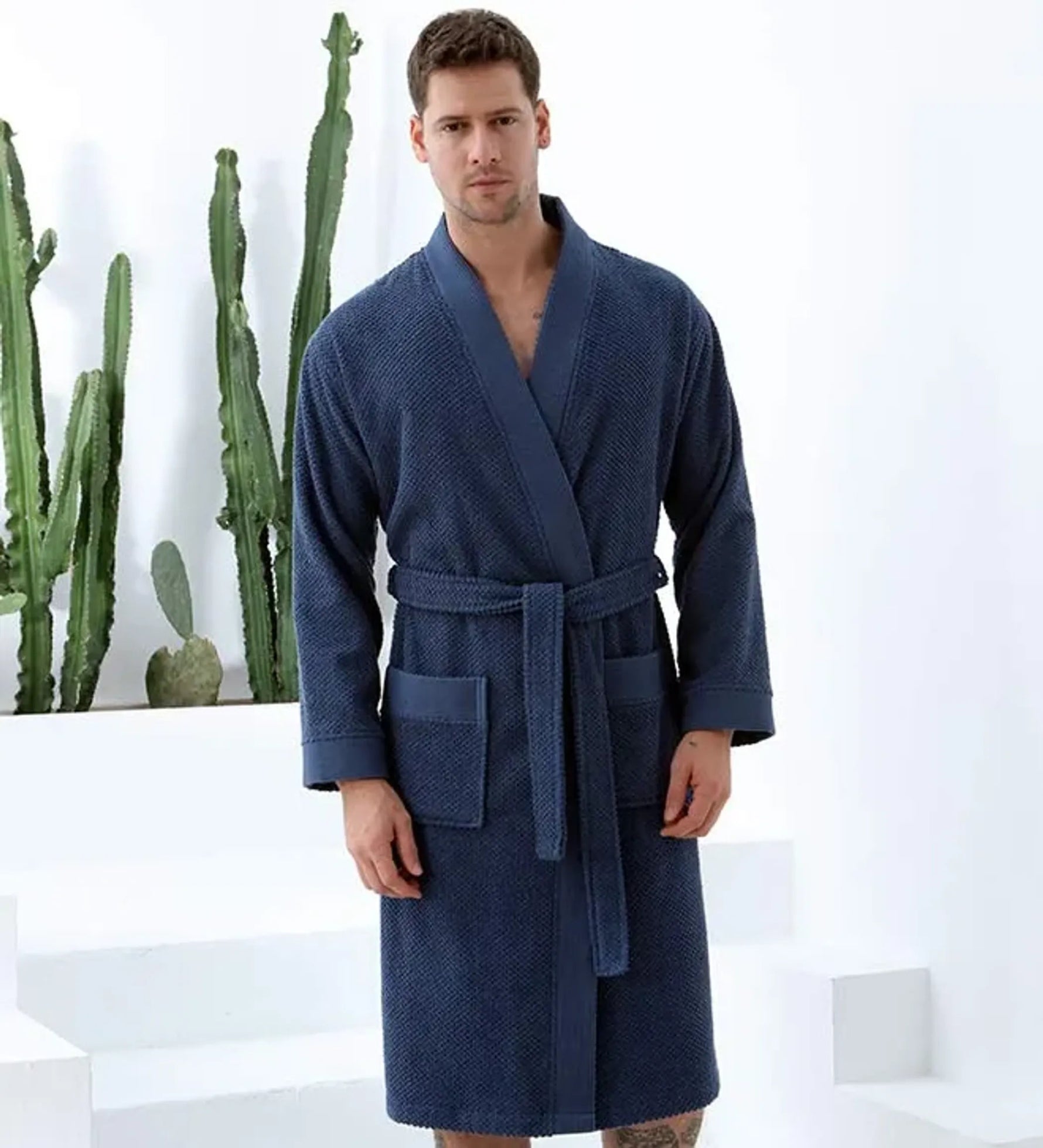 Men's Turkish Cotton Terry Kimono Bathrobe - AMAZON FACTORY