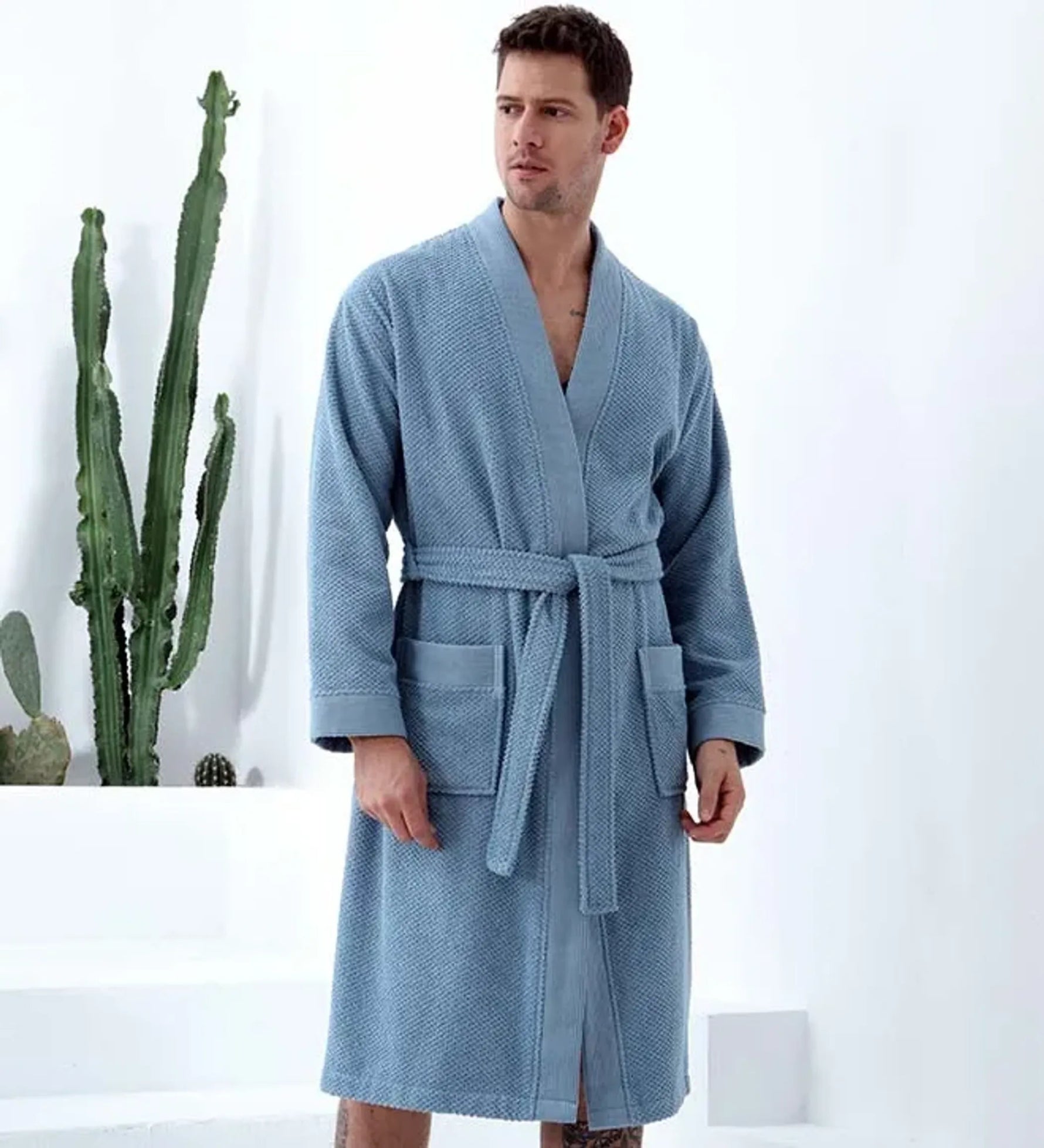 Men's Turkish Cotton Terry Kimono Bathrobe - AMAZON FACTORY