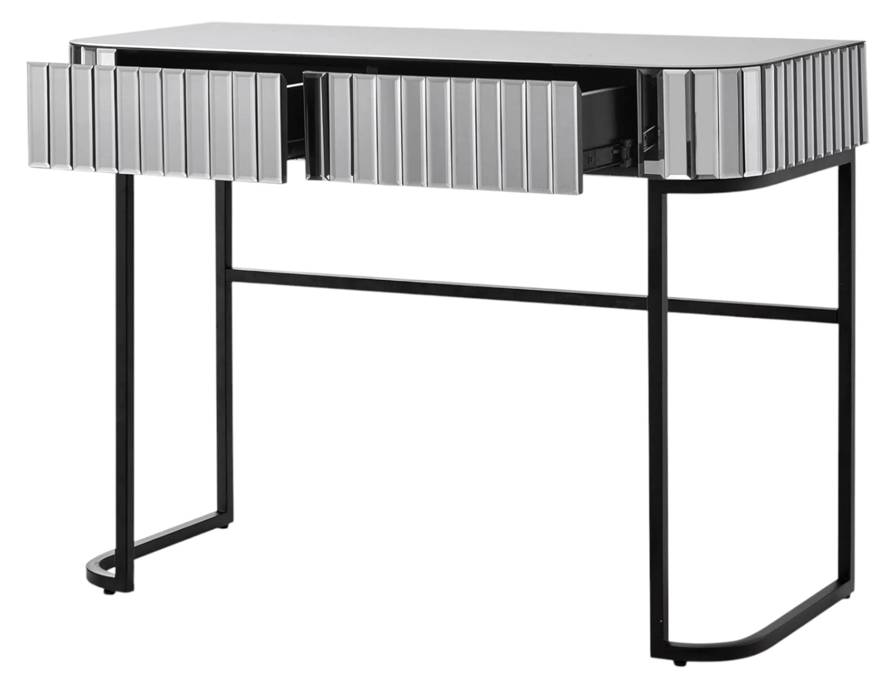 Mirrored Glass and Stainless Steel Two Drawer Vanity Table - AMAZON FACTORY