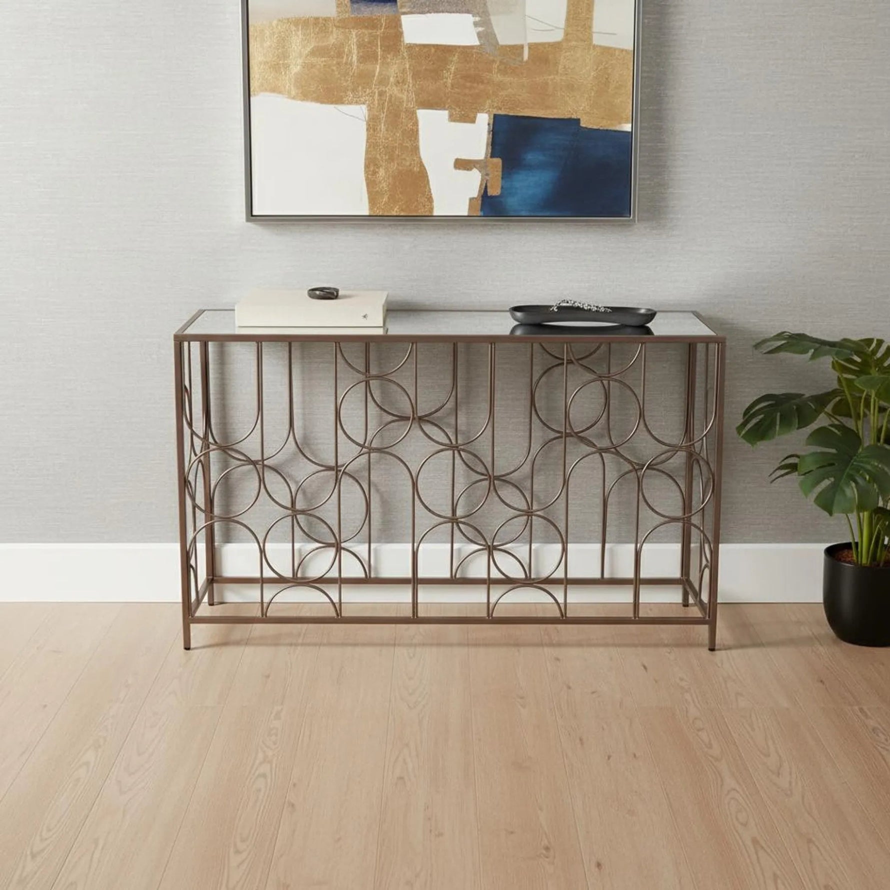 Mirrored Glass and Steel Frame Console Table - AMAZON FACTORY
