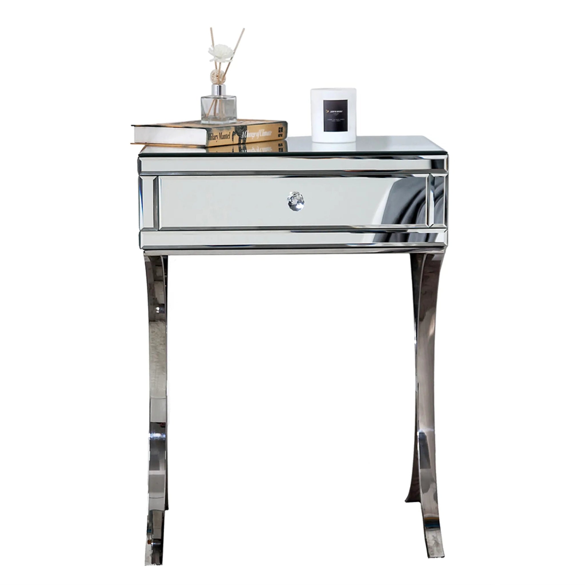 Mirrored Silver Finish Nightstand Drawer - AMAZON FACTORY