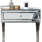 Mirrored Silver Finish Nightstand Drawer - AMAZON FACTORY