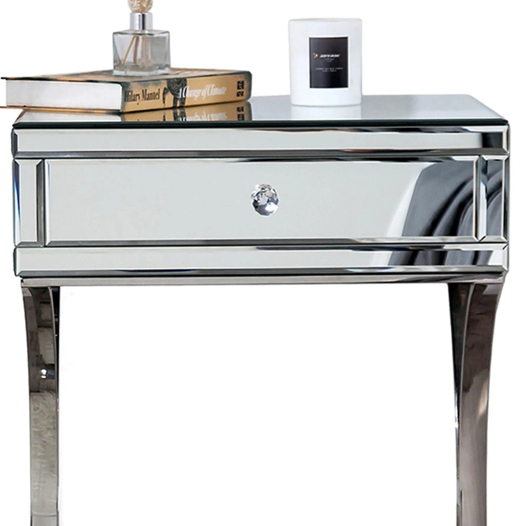 Mirrored Silver Finish Nightstand Drawer - AMAZON FACTORY