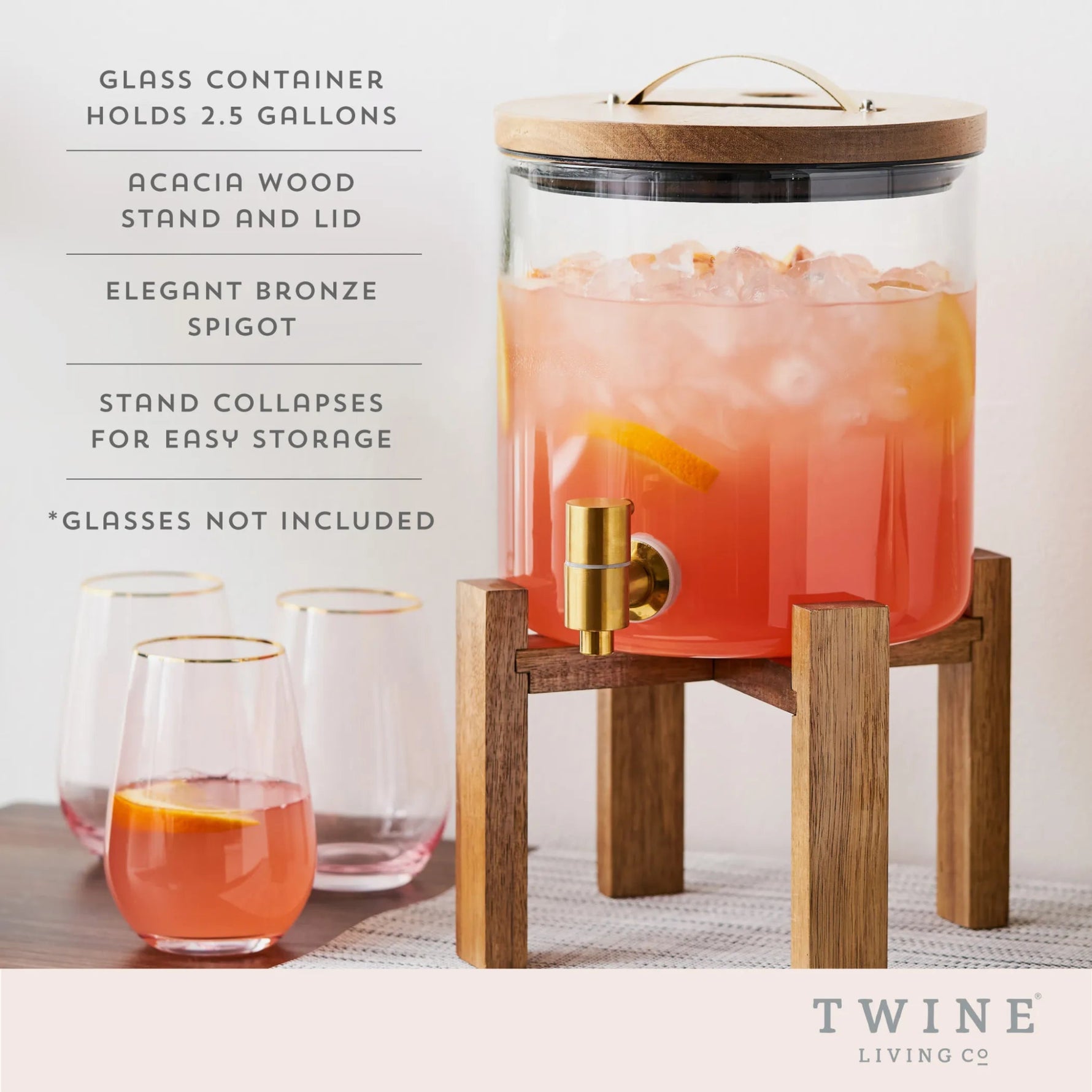 Modern Manor Wood & Glass Drink Dispenser by Twine Living - AMAZON FACTORY