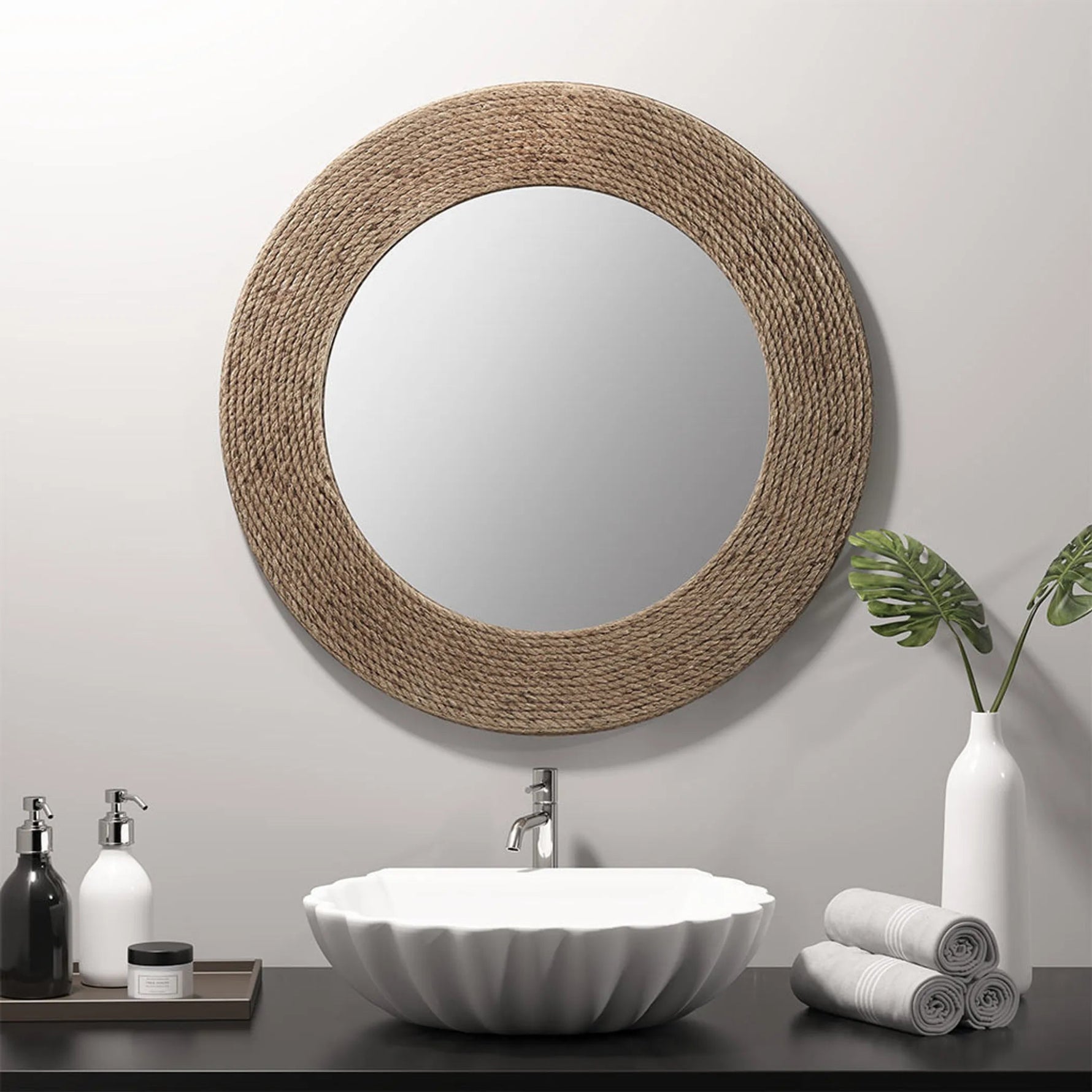 Natural Jute Rope Round Wall Mirror - AMAZON FACTORY